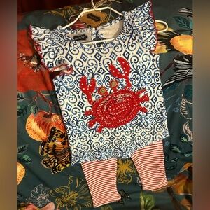 Brand New Mud Pie Crab Tunic and Legging Set Blue & Red Size 9-12 months